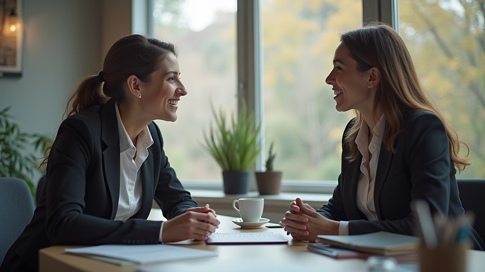 Eye-level view of a study abroad consultant discussing options with a student