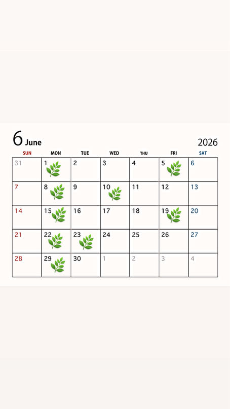 【杉山】6月の出勤日と休みの日