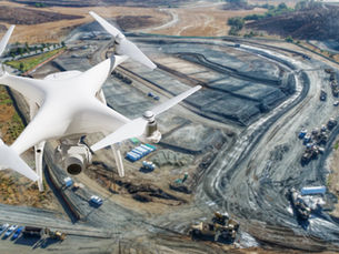 Drone aerial view of an active construction site showing grading, excavation, and modern surveying technology used for smarter infrastructure planning.