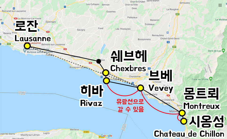 스위스 로잔 브베 몽트뢰 지도