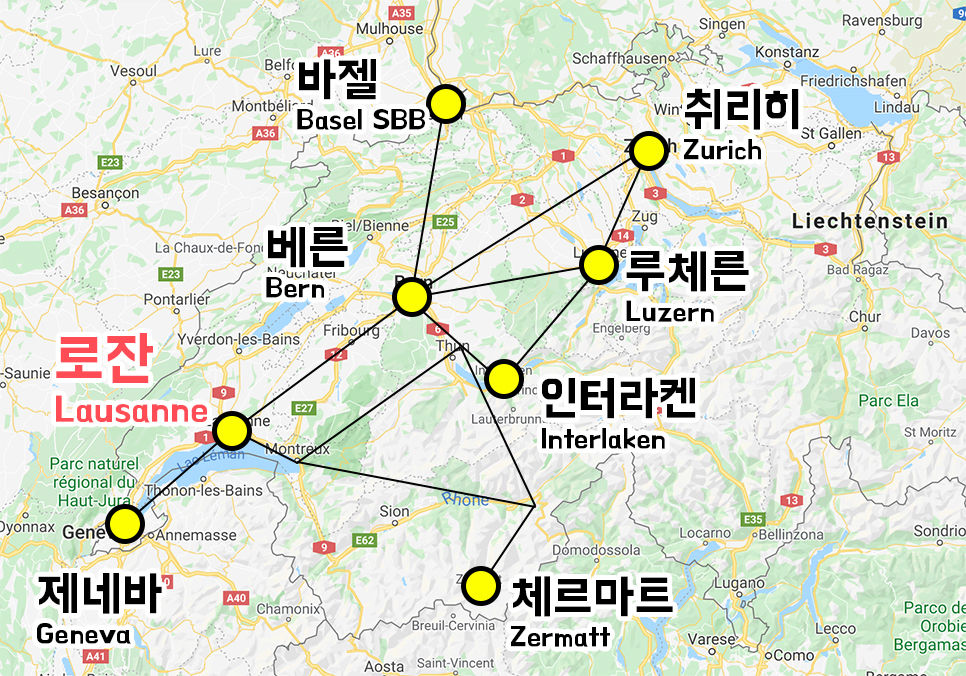 스위스 로잔 지도
