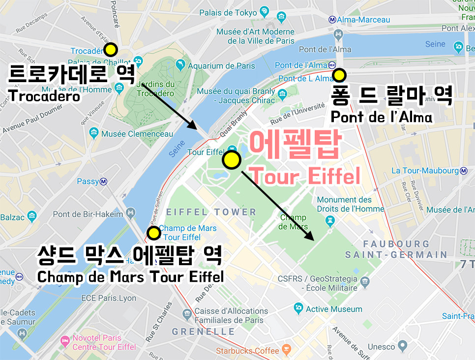 파리여행 에펠탑 지도