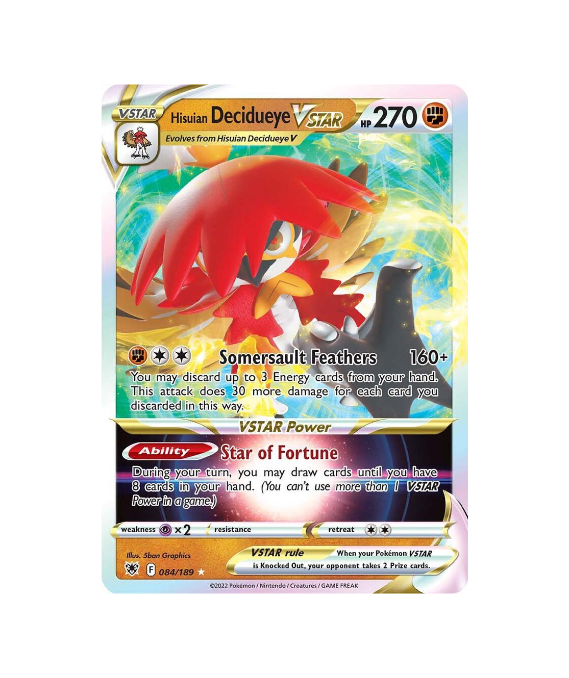 Hisuian Decidueye VStar Ultra Rare  084-189 - SWSH - Astral Radiance Single Card
