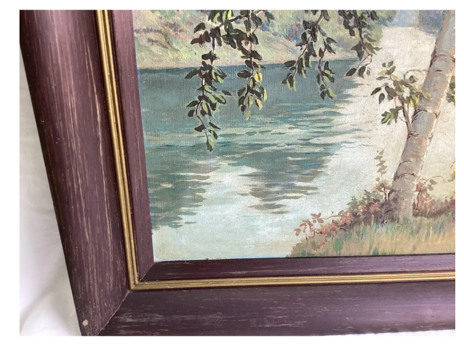 Thumbnail: 1950s Canadian Birch Tree Landscape Painting Oil on Canvas Signed W. Wright, Fra