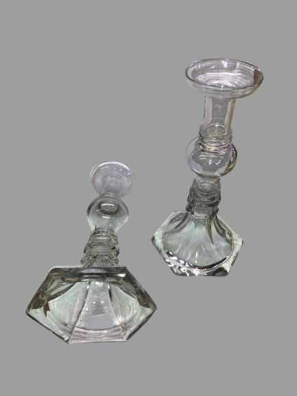 Thumbnail: Pair of Pittsburgh clear tall candlesticks