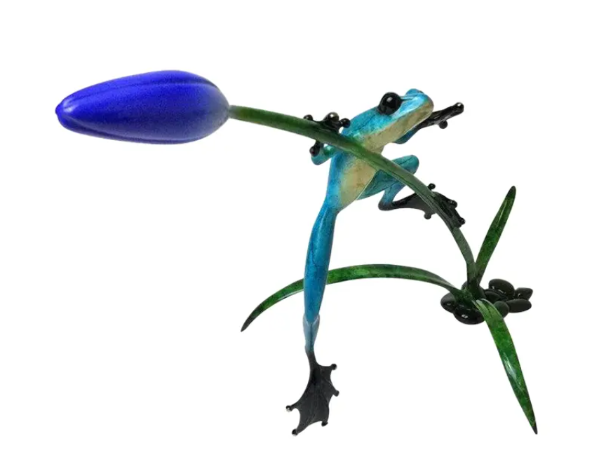 Thumbnail: Frog & Tulip Bronze Sculpture by Frogman, Tim Cotterill 2006 451/500 With Papers