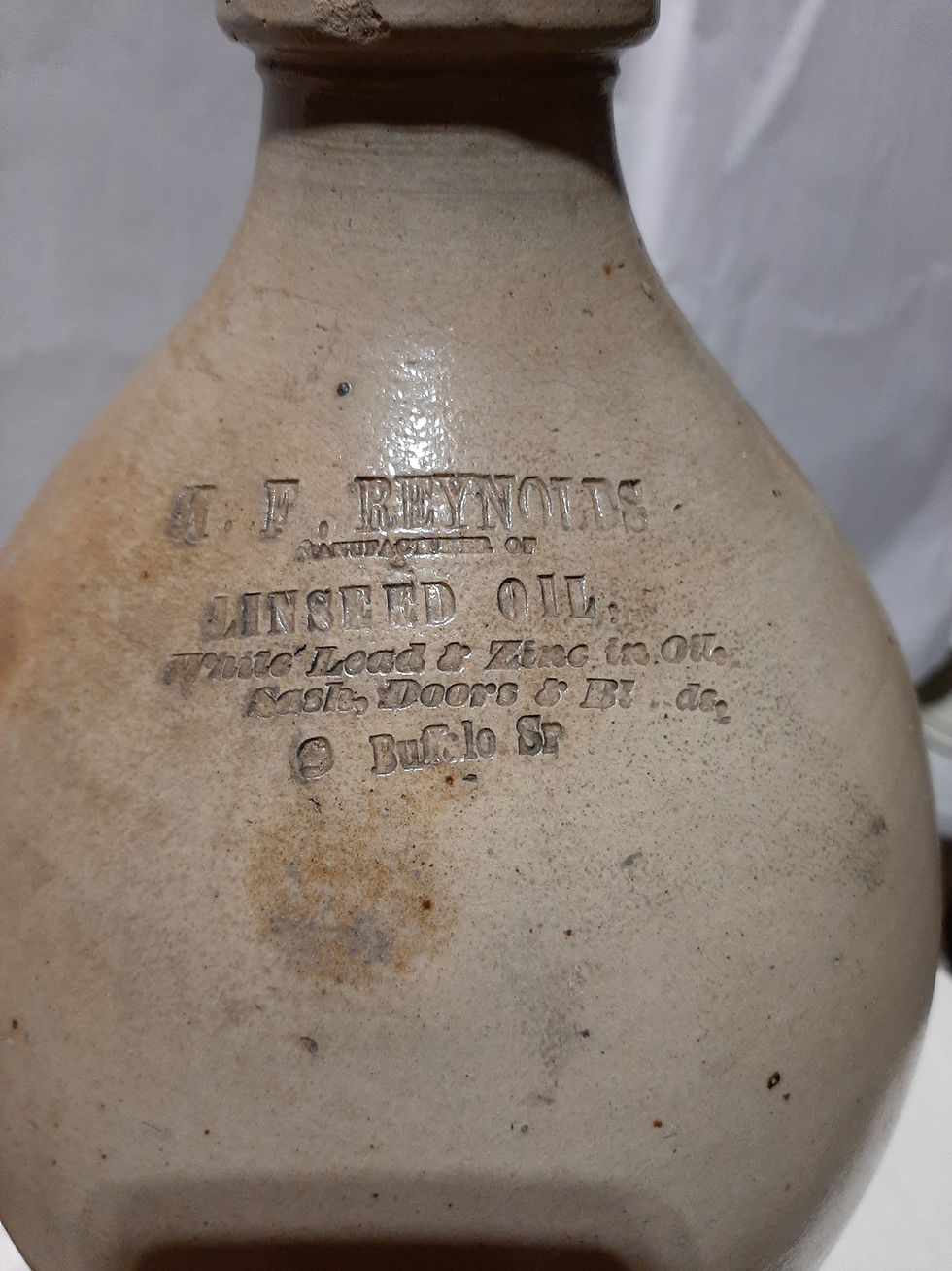 Thumbnail: M. F. Reynolds, manufacturer of Linseed Oil advertising Stoneware Jug