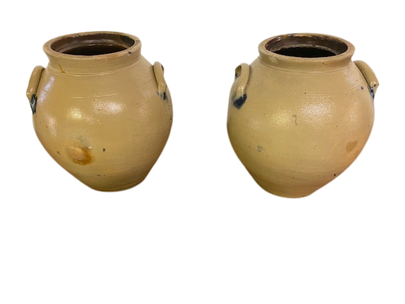 Thumbnail: Pair of ovoid stoneware crocks  by JOHN B CAIRE & Co by POUGHKEEPSIE