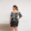 Thumbnail: Purple Crown Flower with Lei's on Black - Cropped Top With Short Puff Sleeve