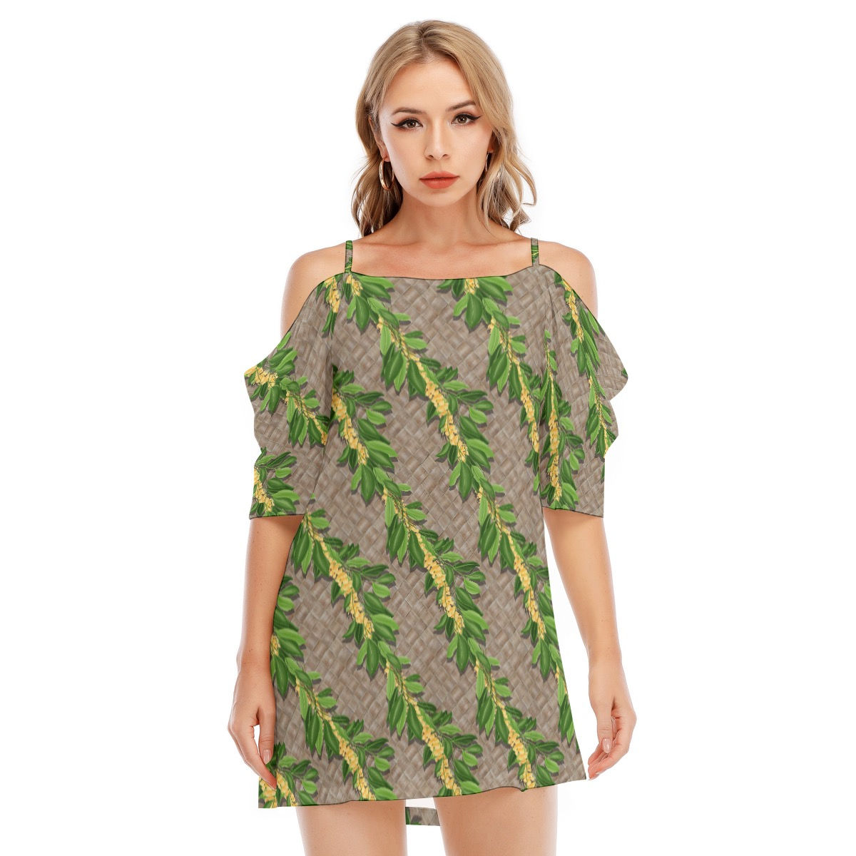 Maile Puakenikeni Lei's on Lauhala - Off-shoulder Cami Dress