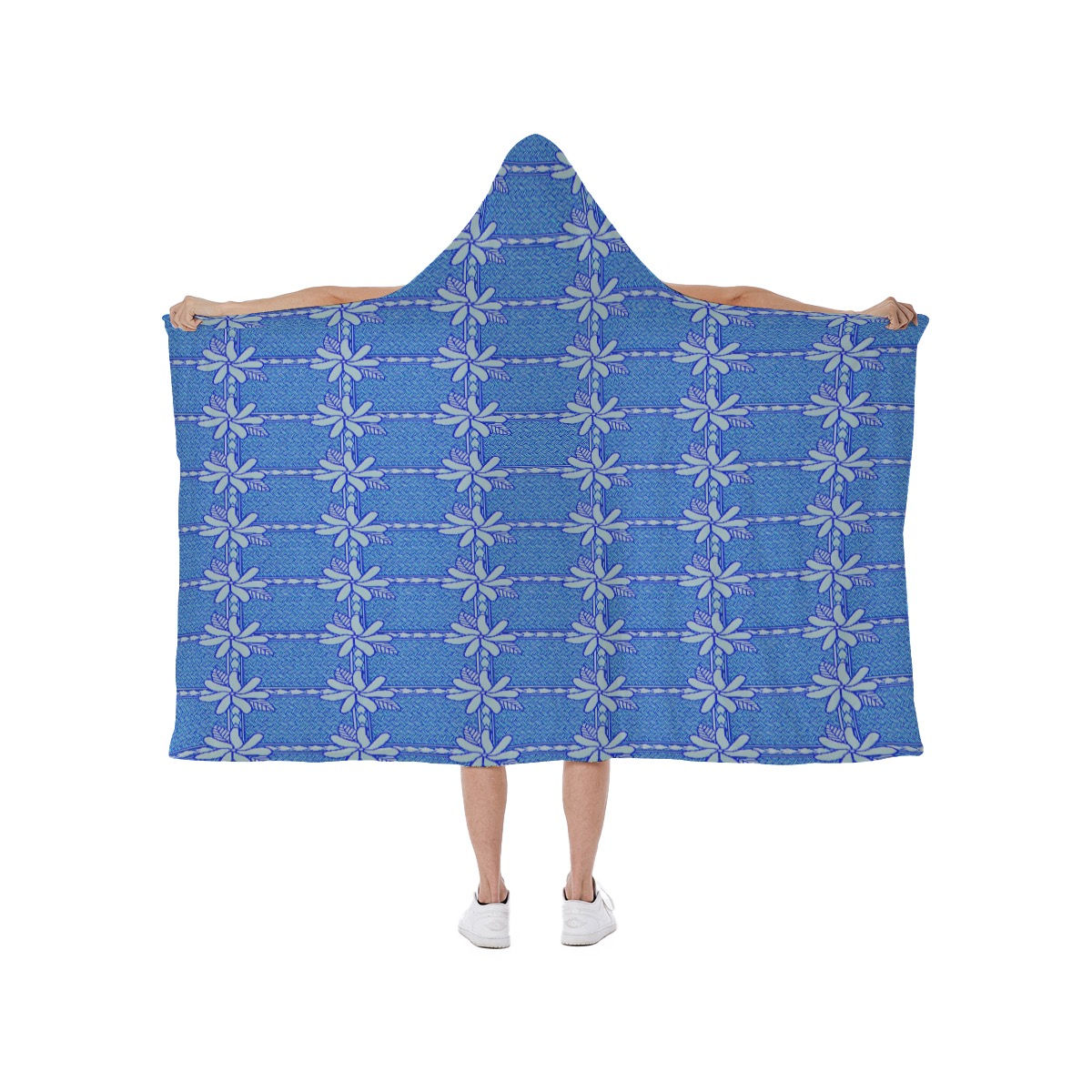 Tahitian Gardenia Blue - Hooded blanket With Soft Fleece Lining