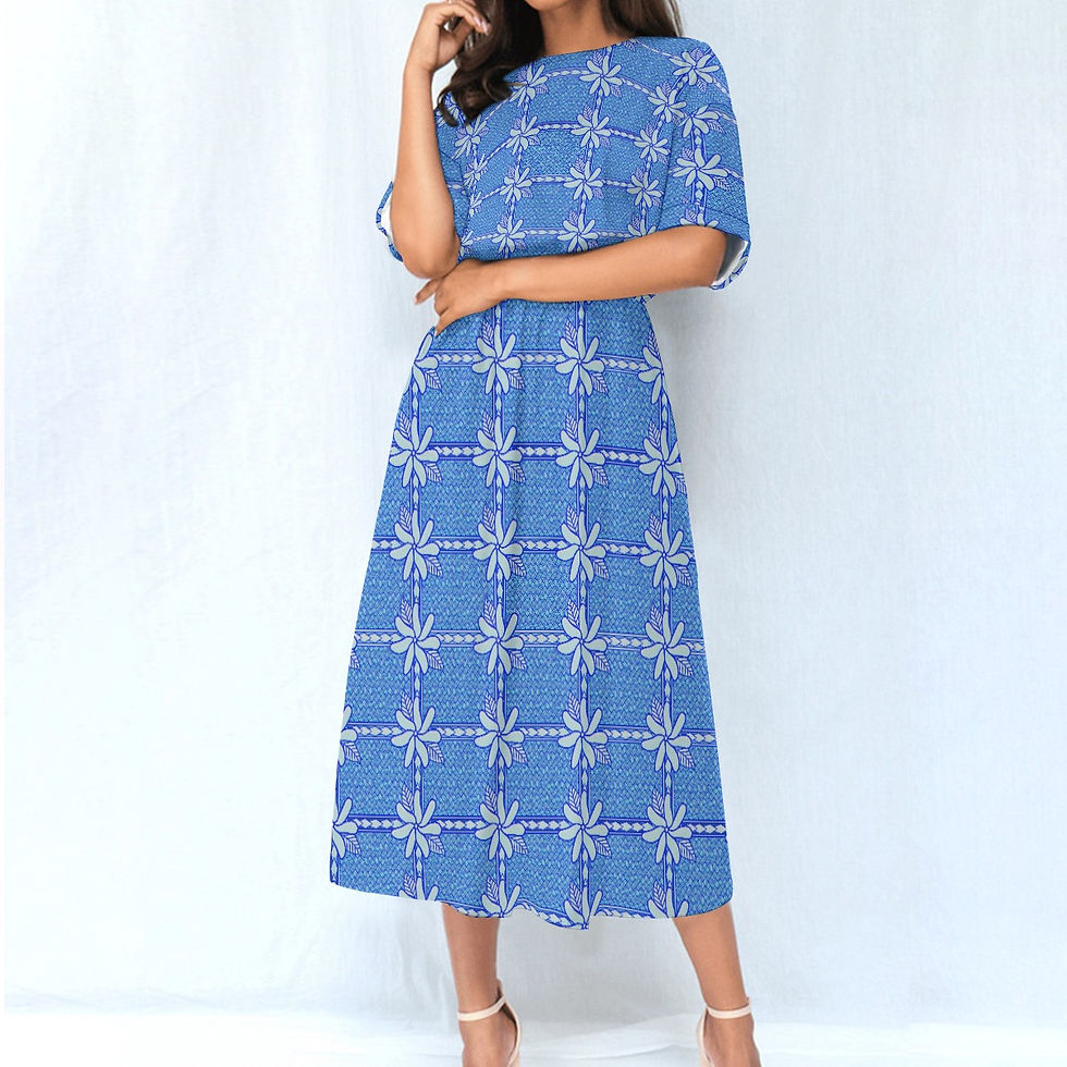 Thumbnail: Tahitian Gardenia Blue - Women's Elastic Waist Dress