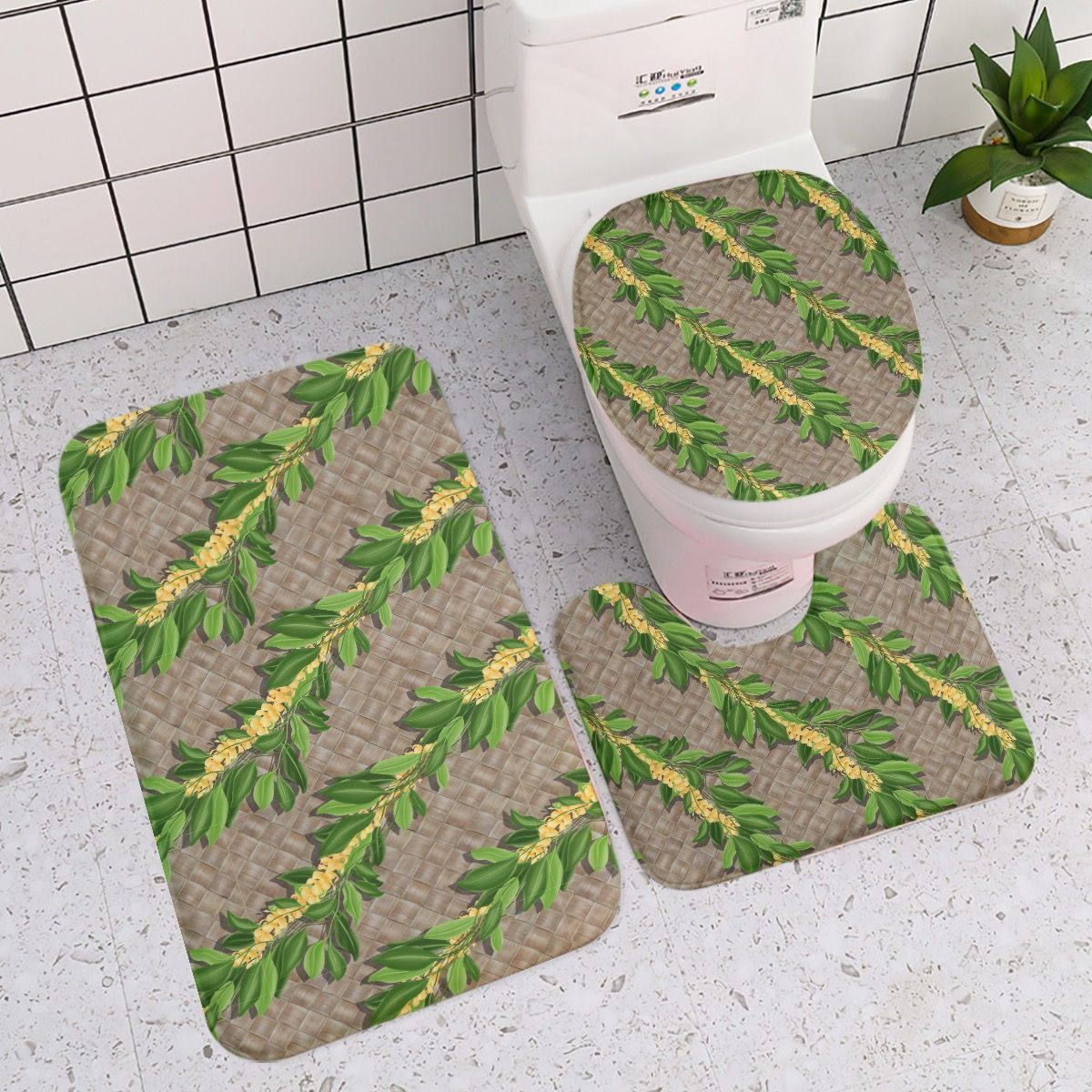 Maile Puakenikeni Lei's on Lauhala - Three piece toilet set