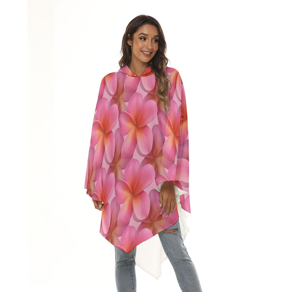 Thumbnail: Pink Plumeria - Unisex Poncho Right side View