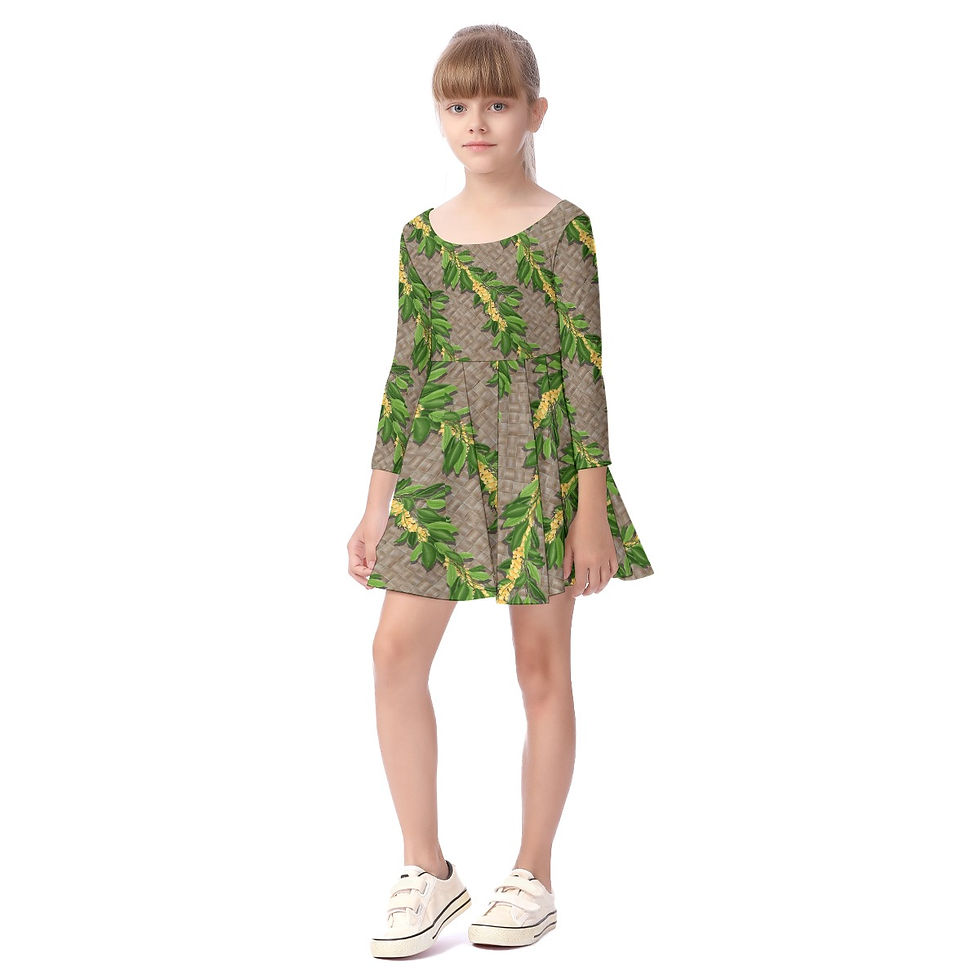 Maile Puakenikeni Lei's on Lauhala - Kid's Long Sleeve Dress