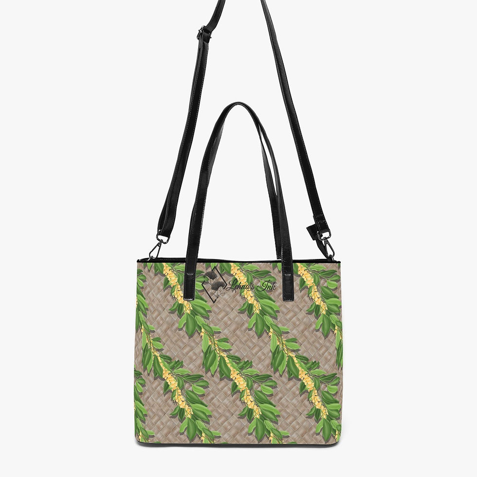Maile Puakenikeni Lei's on Lauhala - Double-Side Printing PU Tote Bag