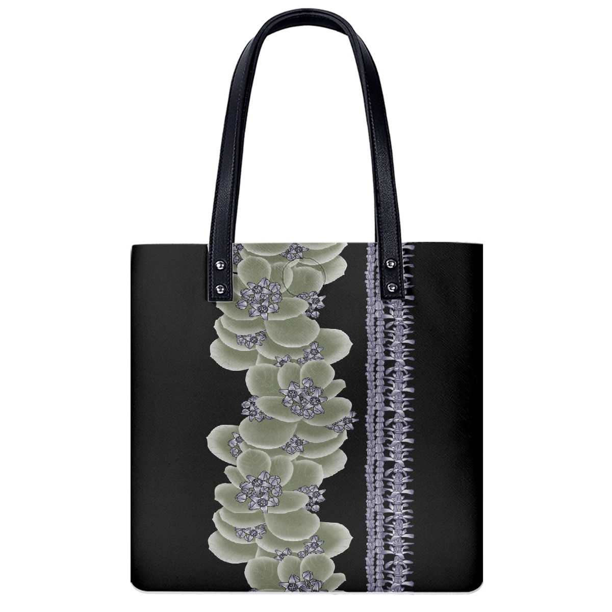 Purple Crown Flower with Lei's on Black -  Shoulder Bag