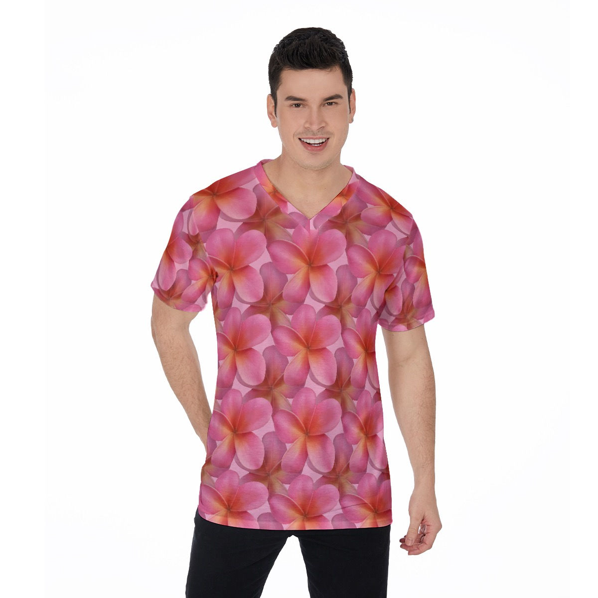 Pink Plumeria - V-Neck T-Shirt