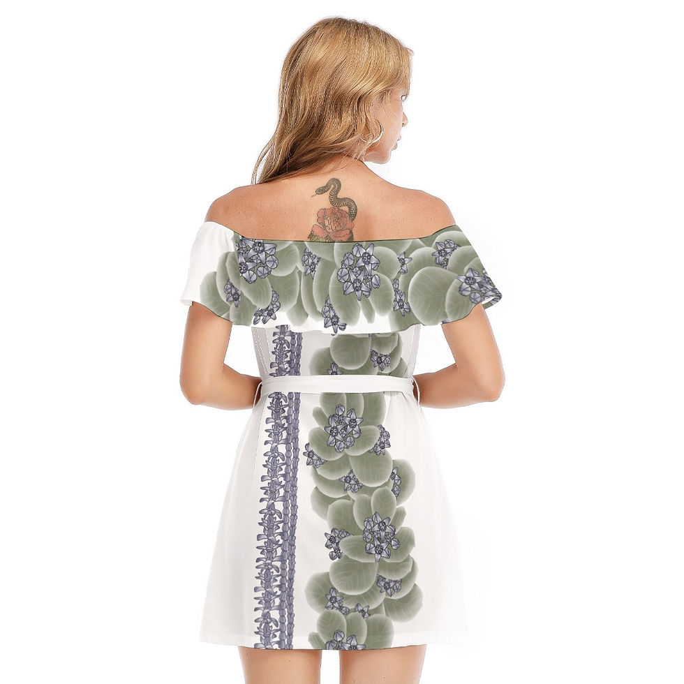 Purple Crown Flower with Lei White - Women's Off-shoulder Dress With Ruffle