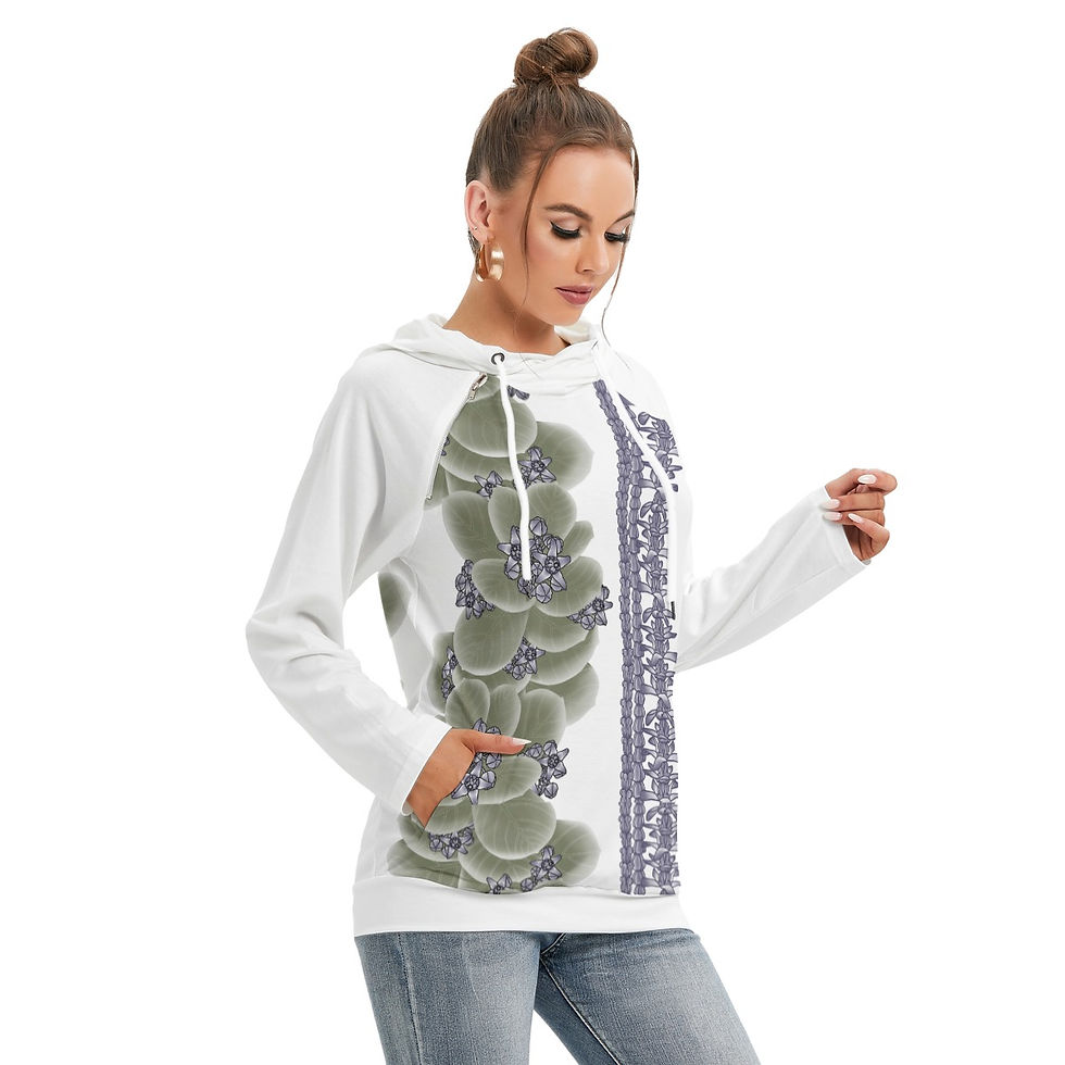 Thumbnail: Purple Crown Flower with Lei White - Women's Hoodie With Double Hood