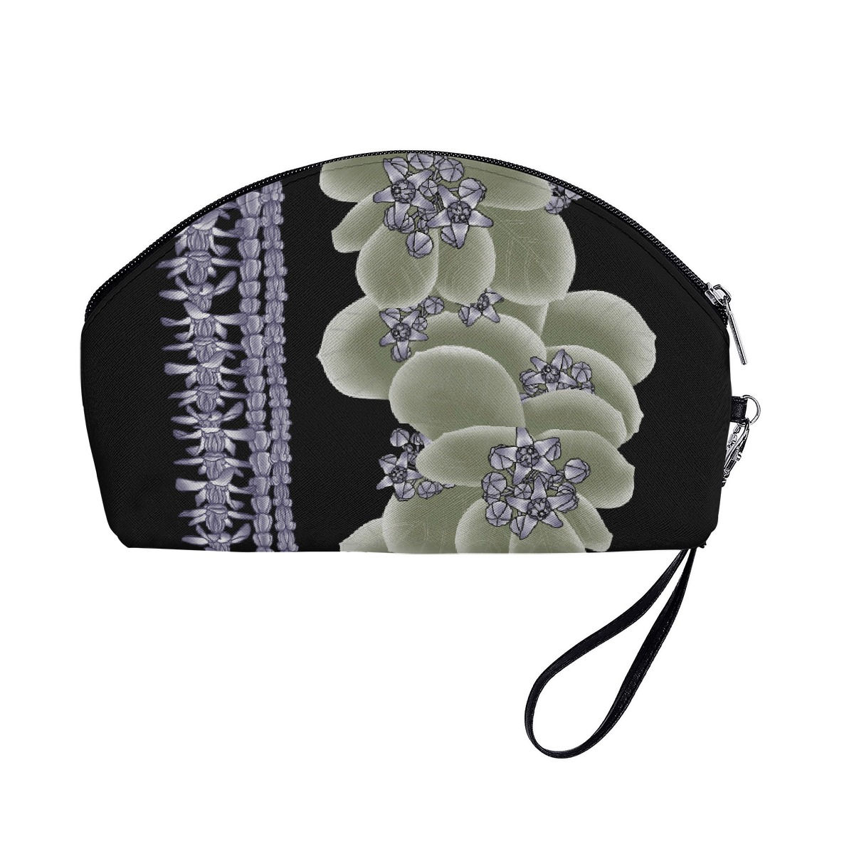 Purple Crown Flower with Lei's on Black - Curved Cosmetic Bags