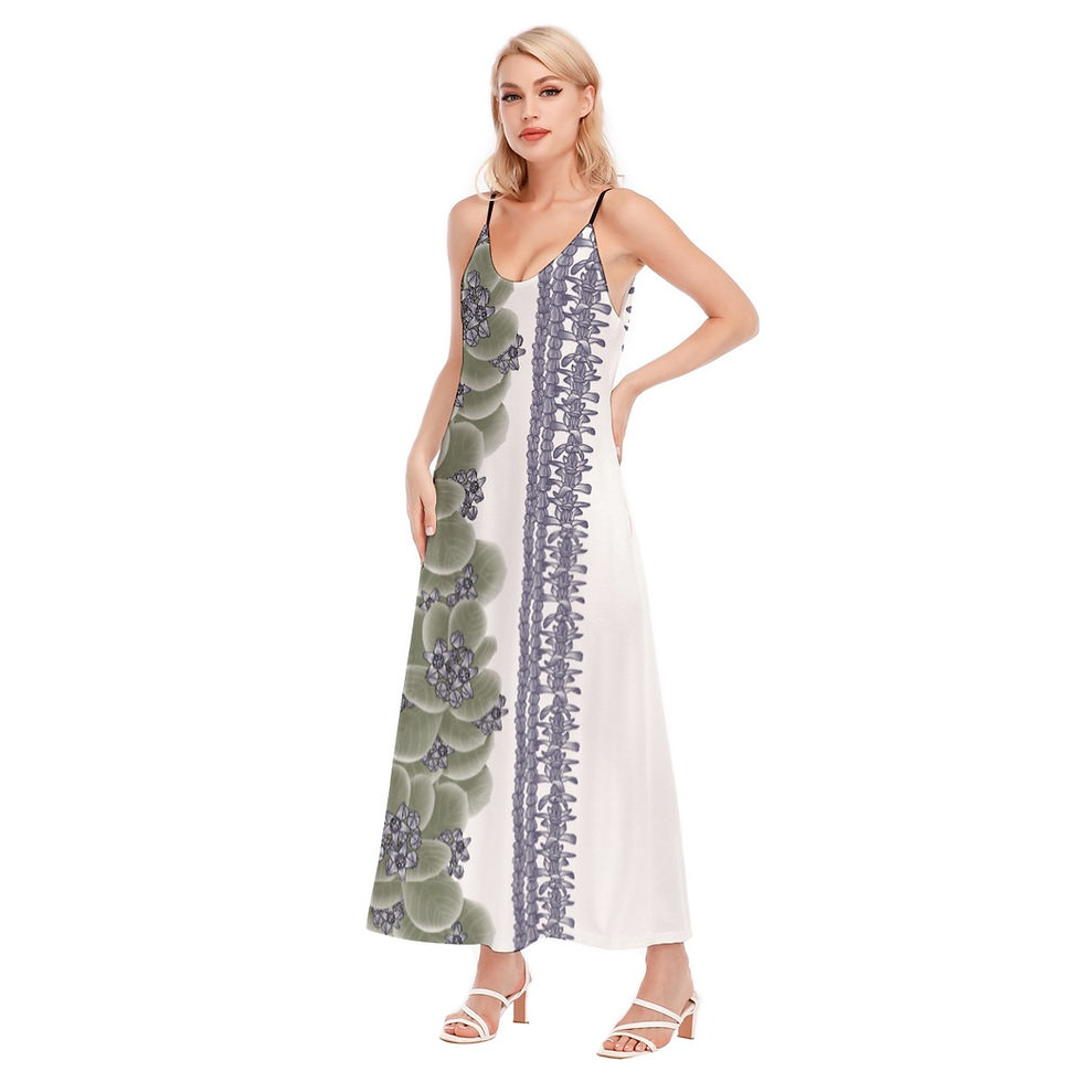 Thumbnail: Purple Crown Flower with Lei's on White - Women's Sling Dress