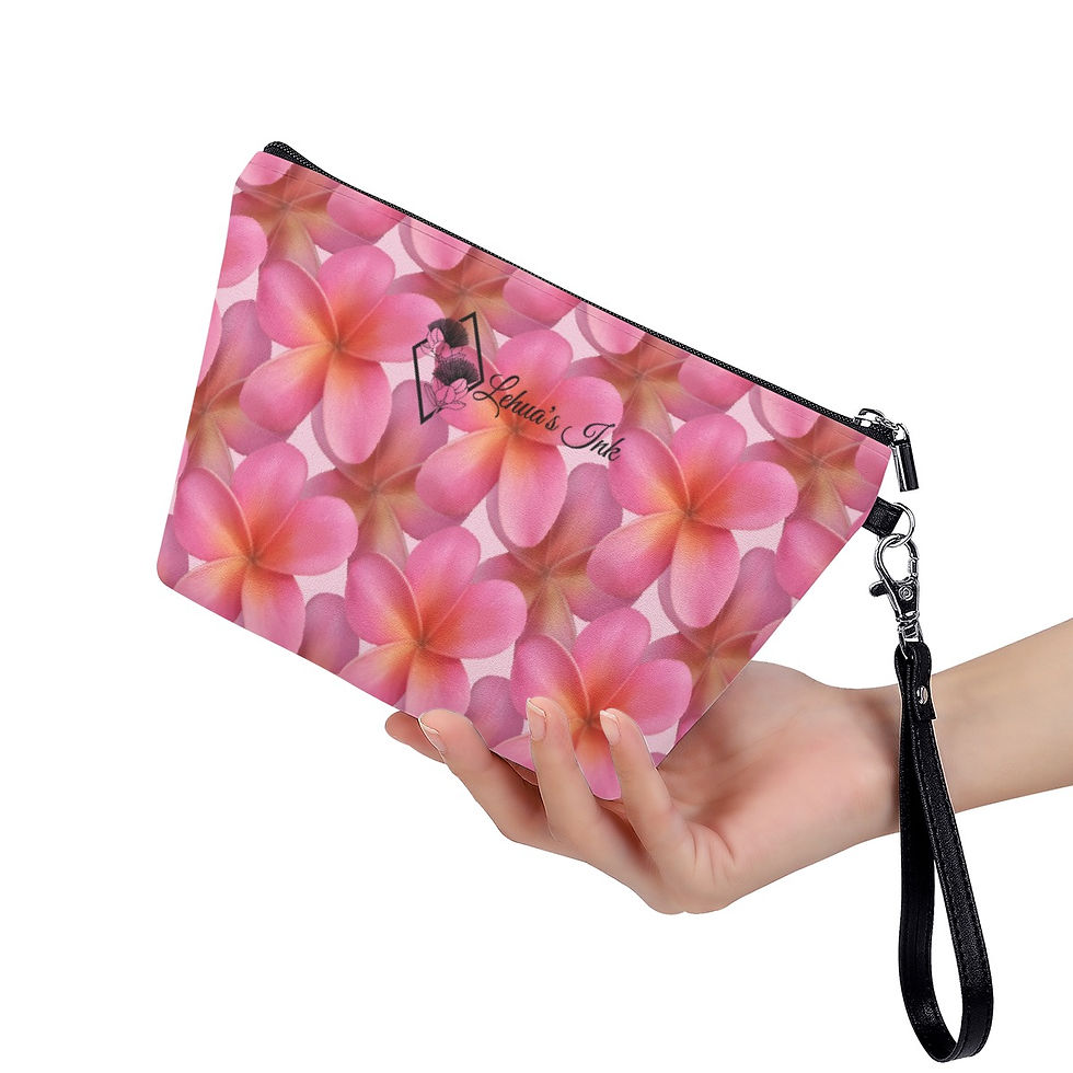 Pink Plumeria - Cosmetic Bag With Black Handle