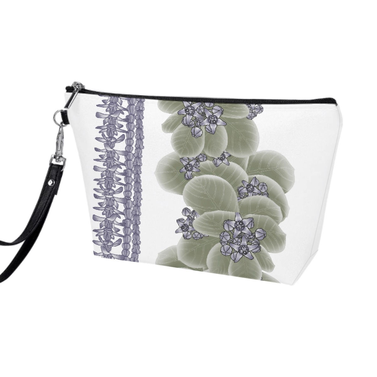 Purple Crown Flowers with Lei's on White - Cosmetic Bag With Black Handle