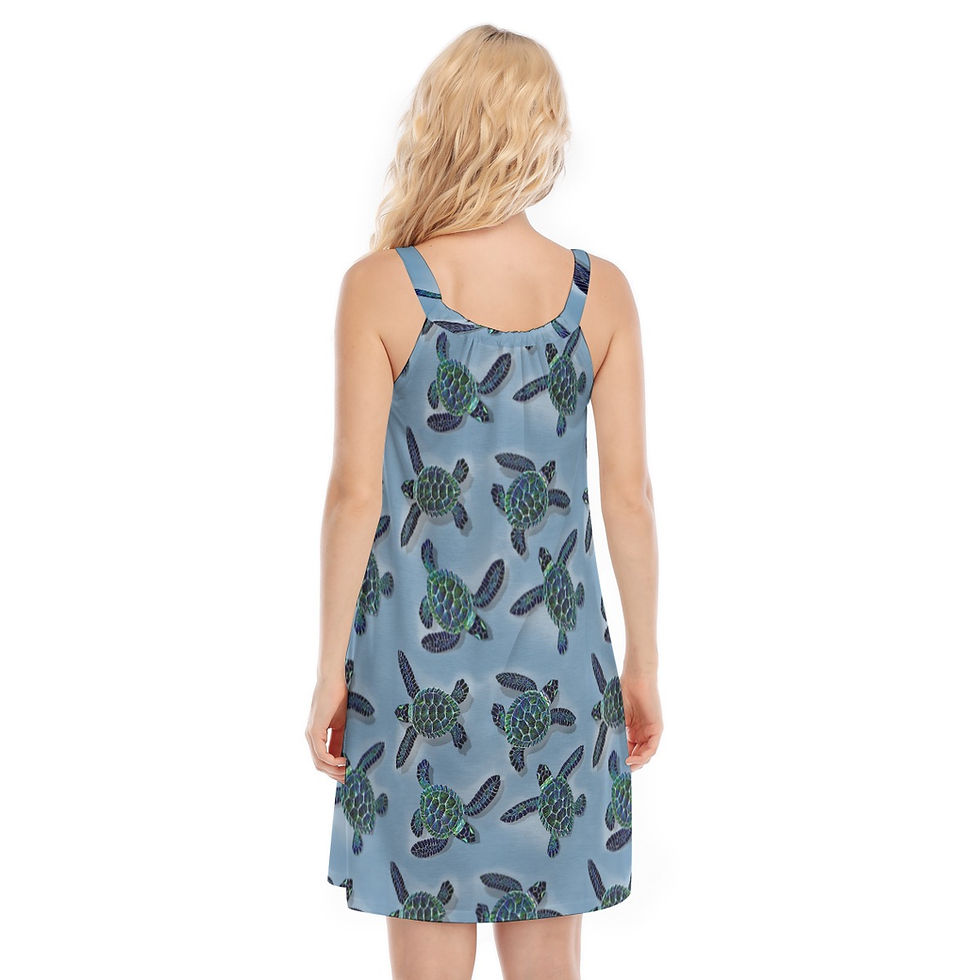 Blue Black and Green Honu -  Women's Sleeveless Cami Dress