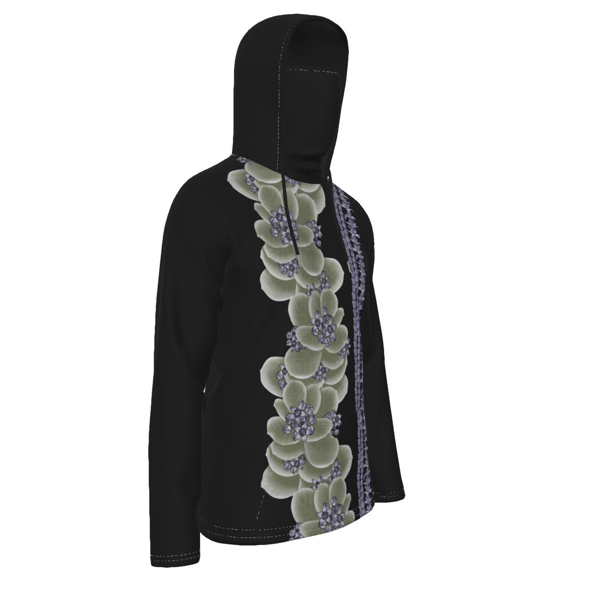 Purple Crown Flower with Lei's on Black - Men's Pullover Hoodie With Mask