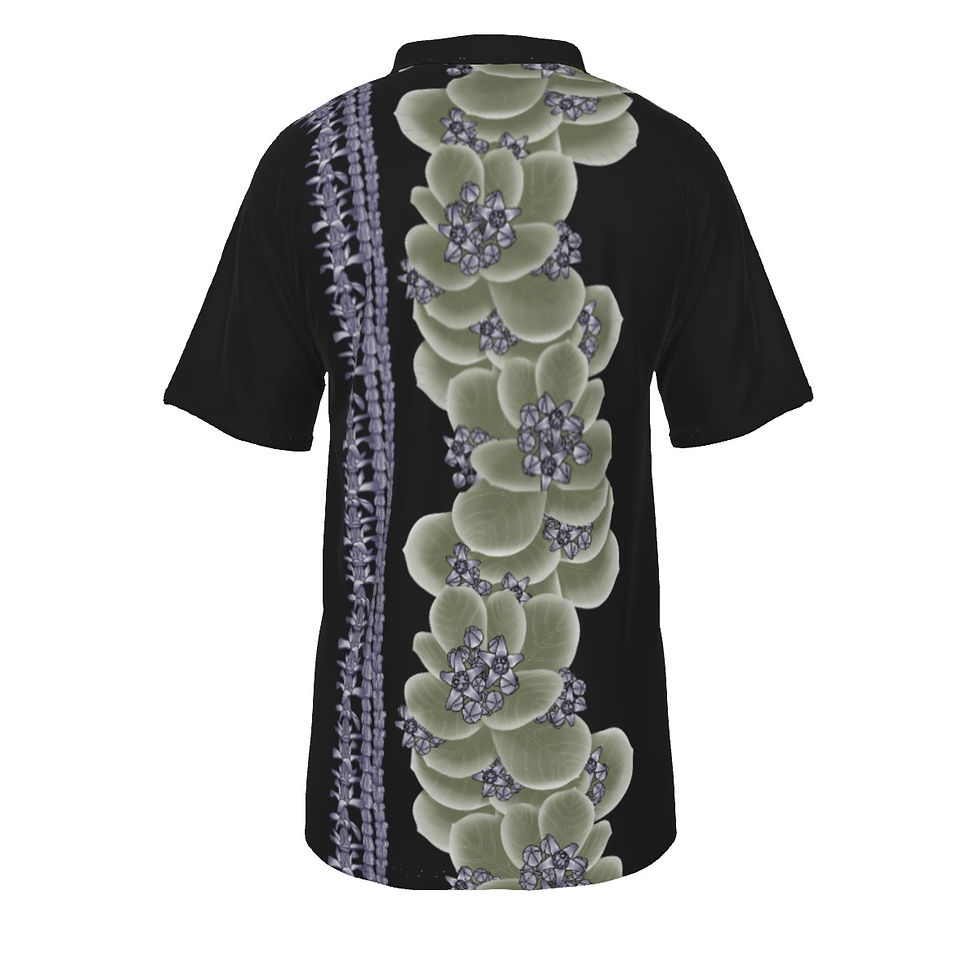 Thumbnail: Purple Crown Flower with Lei's on Black - Men's Short Sleeve Polo Shirt
