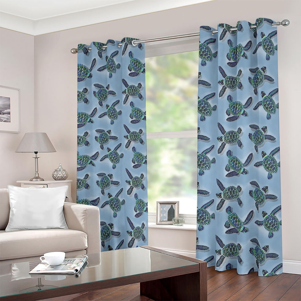 Blue Black and Green Honu -  Blackout Grommet Curtains | 265(gsm)