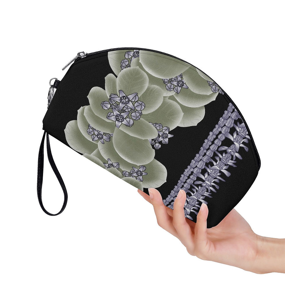 Thumbnail: Purple Crown Flower with Lei's on Black - Curved Cosmetic Bags