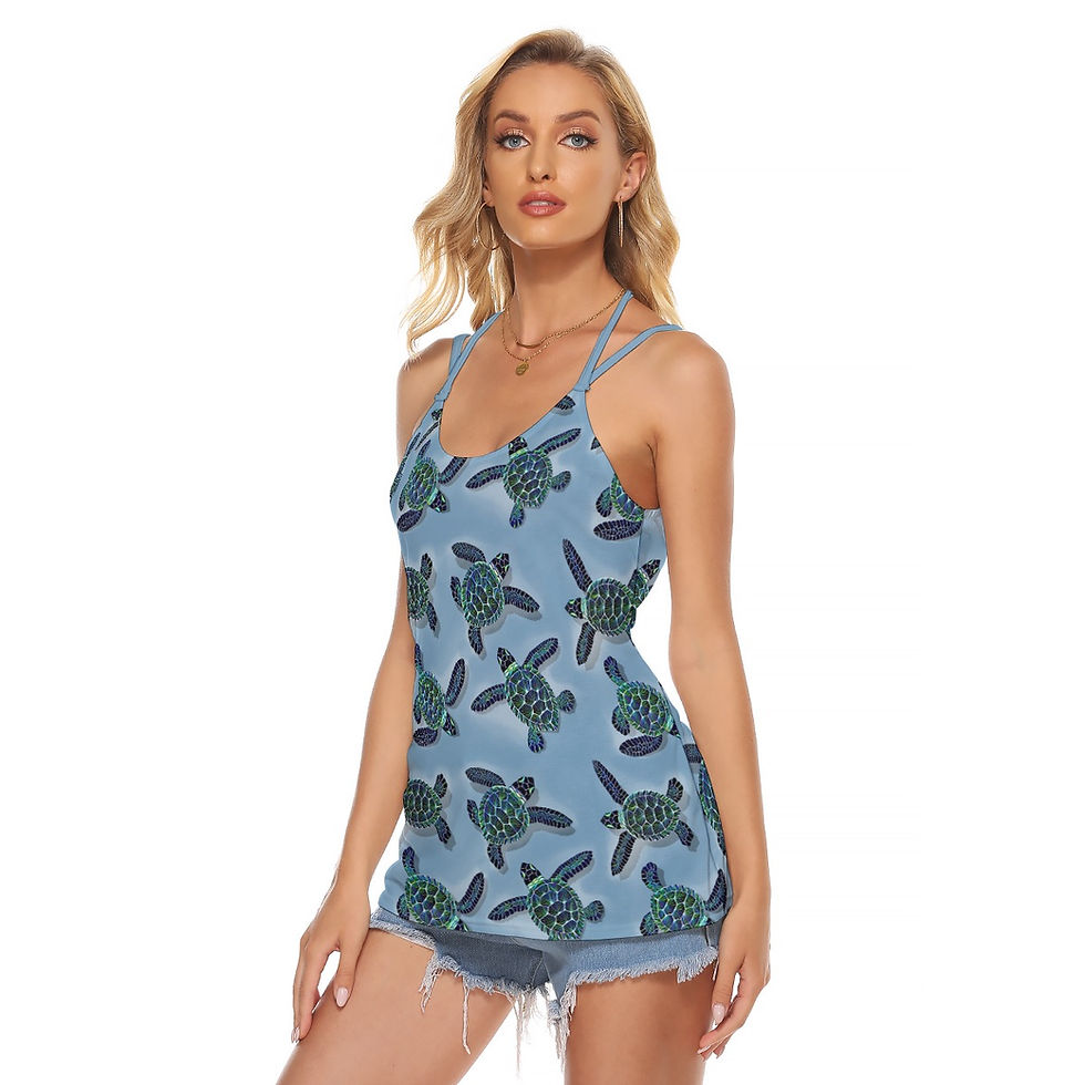 Thumbnail: Blue Black and Green Honu -  Women's Halter Top With Backless