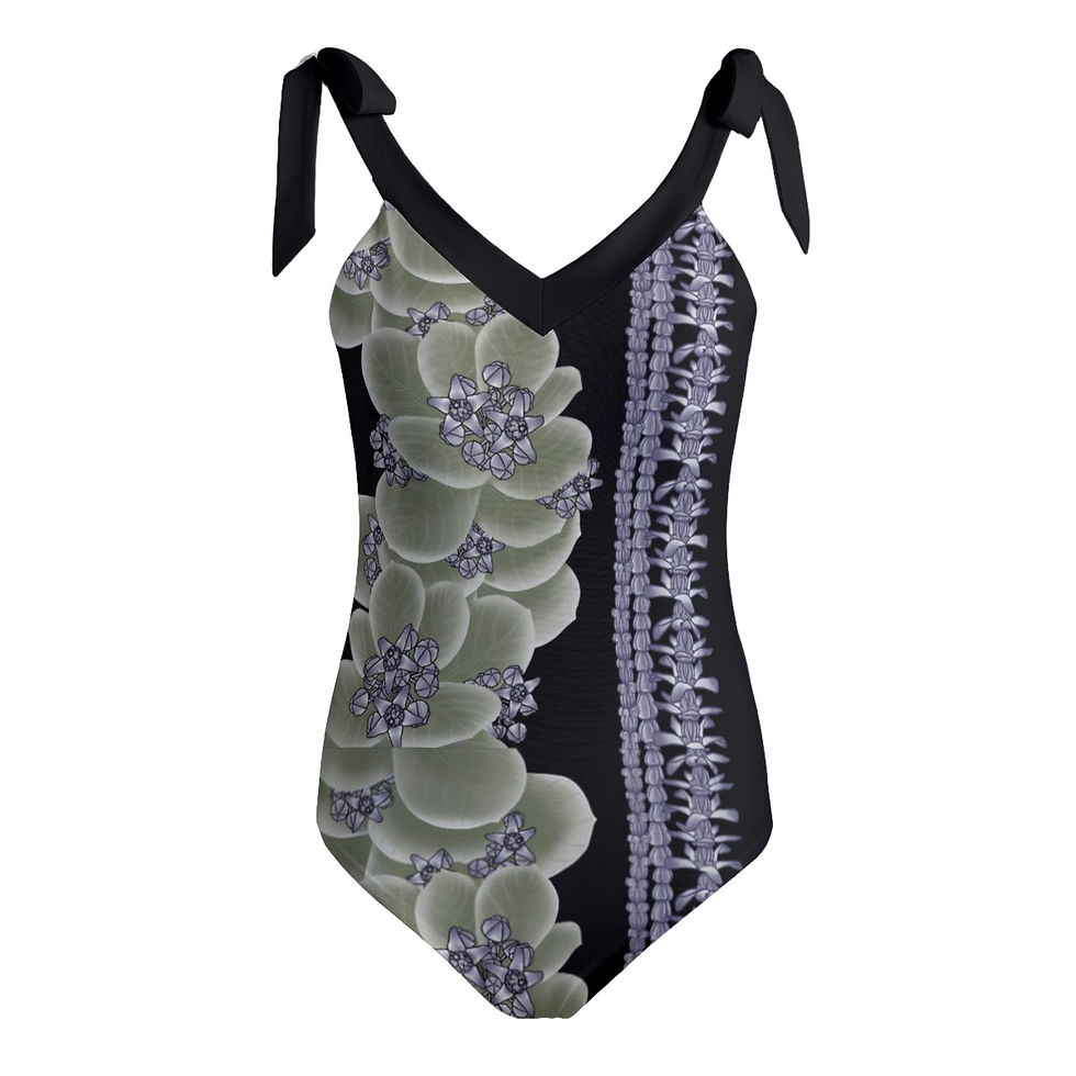 Purple Crown Flower Lei's on Black - Women's  Onepiece Padded Swimsuit