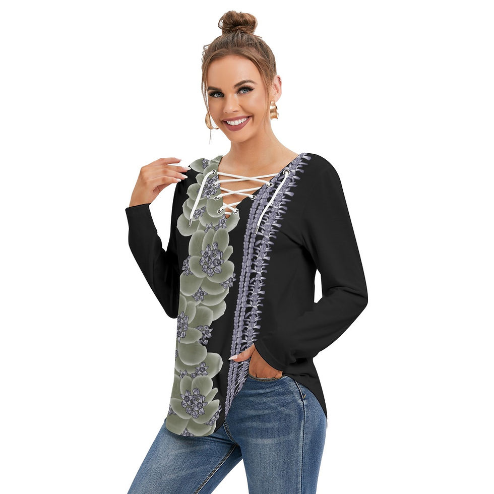 Thumbnail: Purple Crown Flower with Lei's on - Women's Long Sleeve V Neckline shirt