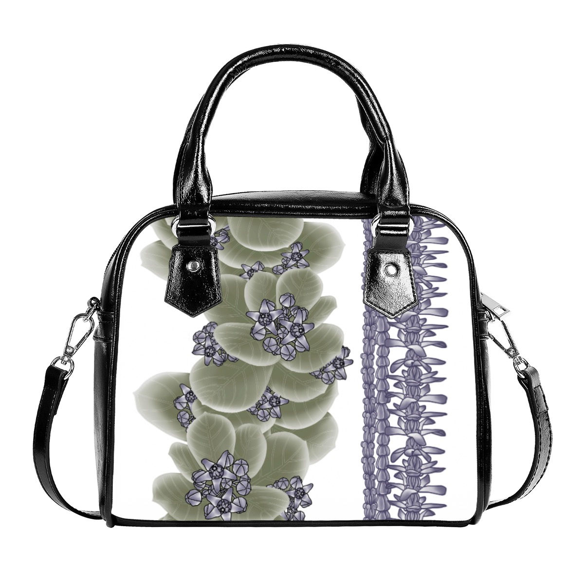 Purple Crown Flower with Lei's on White - Handbag With Single Shoulder Strap