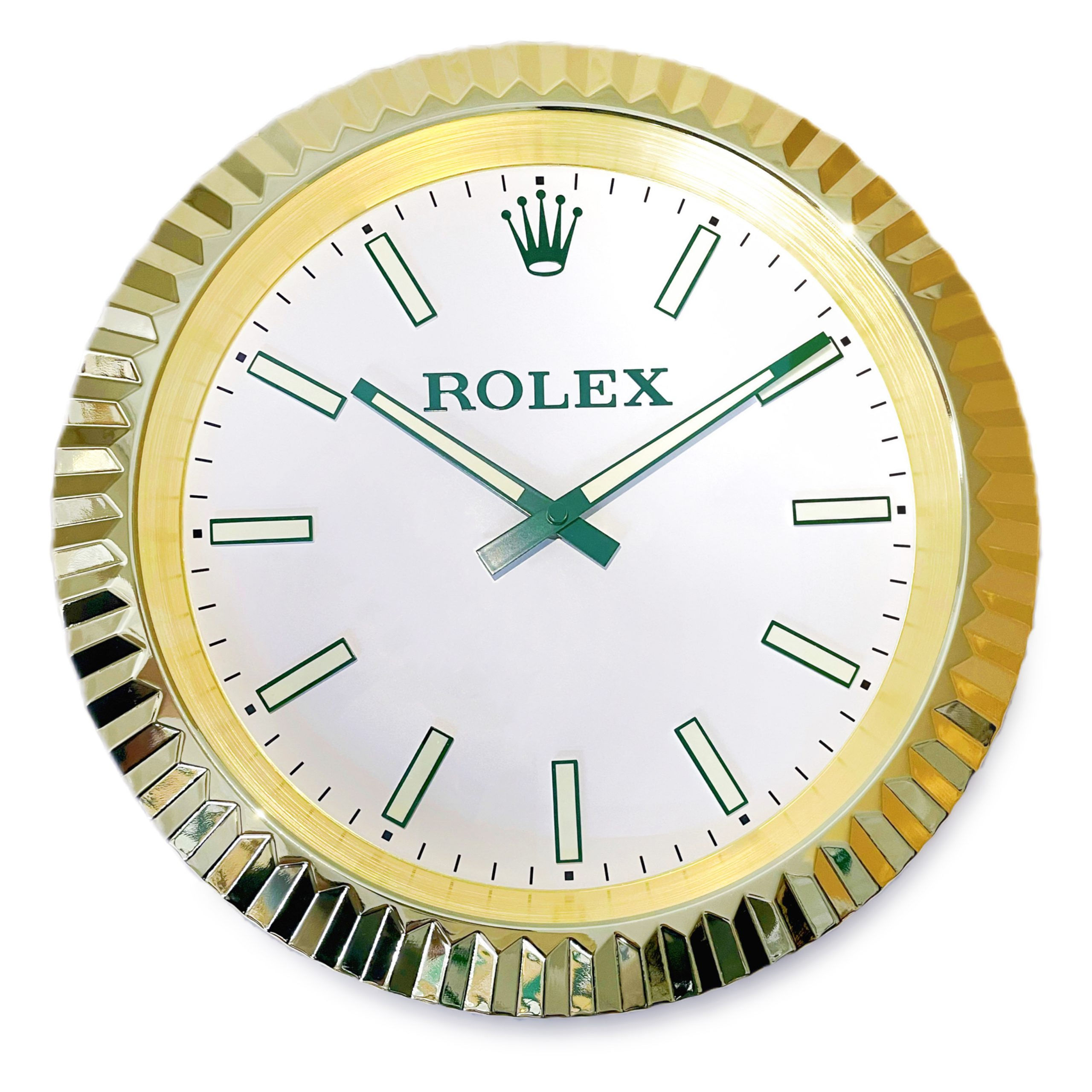 Formula 1 Gold Edition luxury wall clock with luminous green racing dial and yellow-gold stainless steel case
