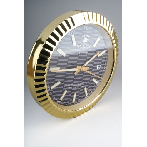 Blue textured wave dial wall clock with polished full gold bezel and silent sweeping quartz movement