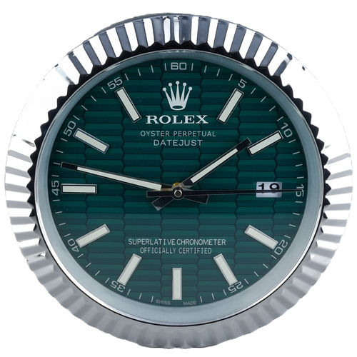 Luxury blue wave dial wall clock with silver fluted bezel and stainless steel case watch inspired design