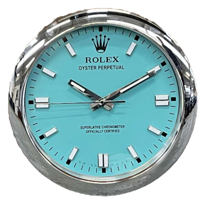 Luxury Tiffany blue dial wall clock with silver fluted bezel and stainless steel case watch inspired design