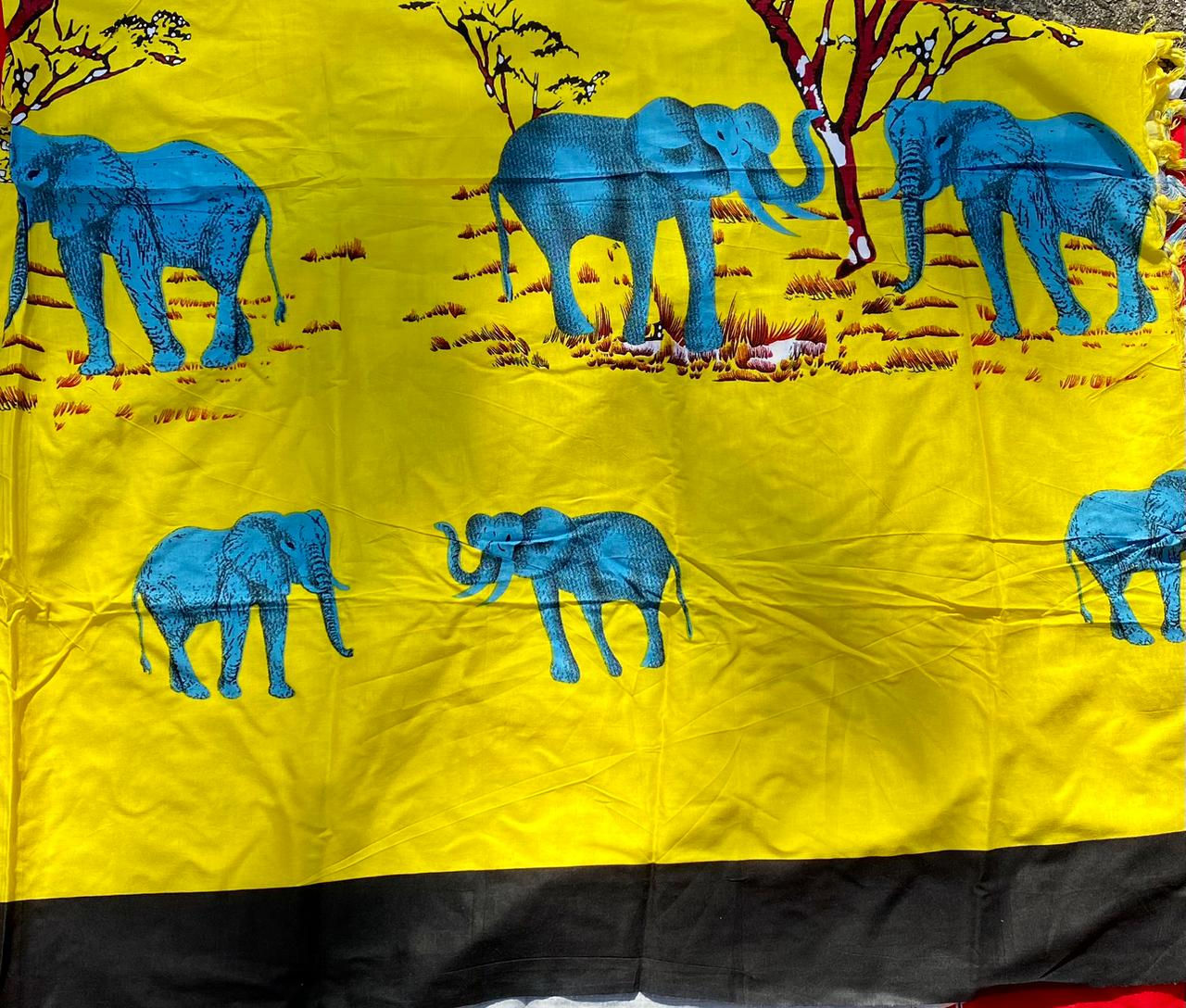 Yellow/Blue African Elephant Sarong
