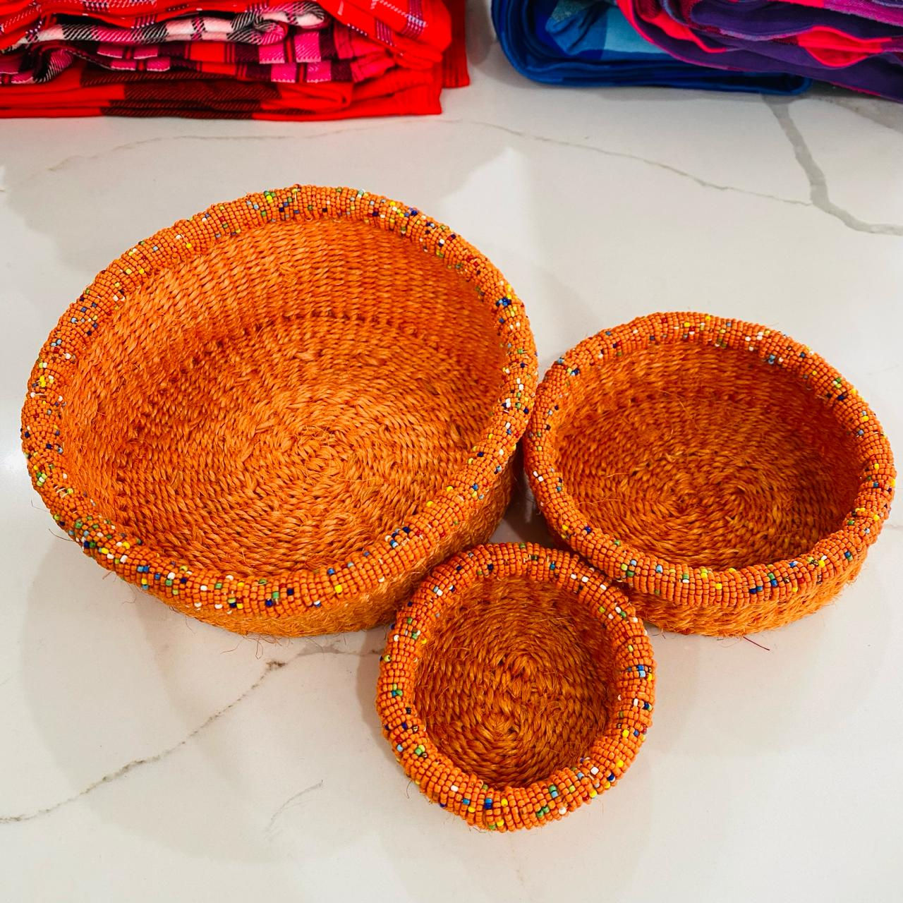 Orange African Beaded Baskets