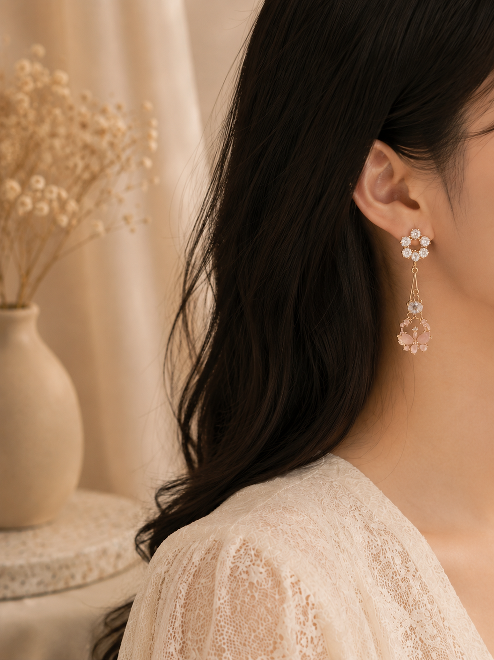 Thumbnail: Floral Crystal Drop Earrings