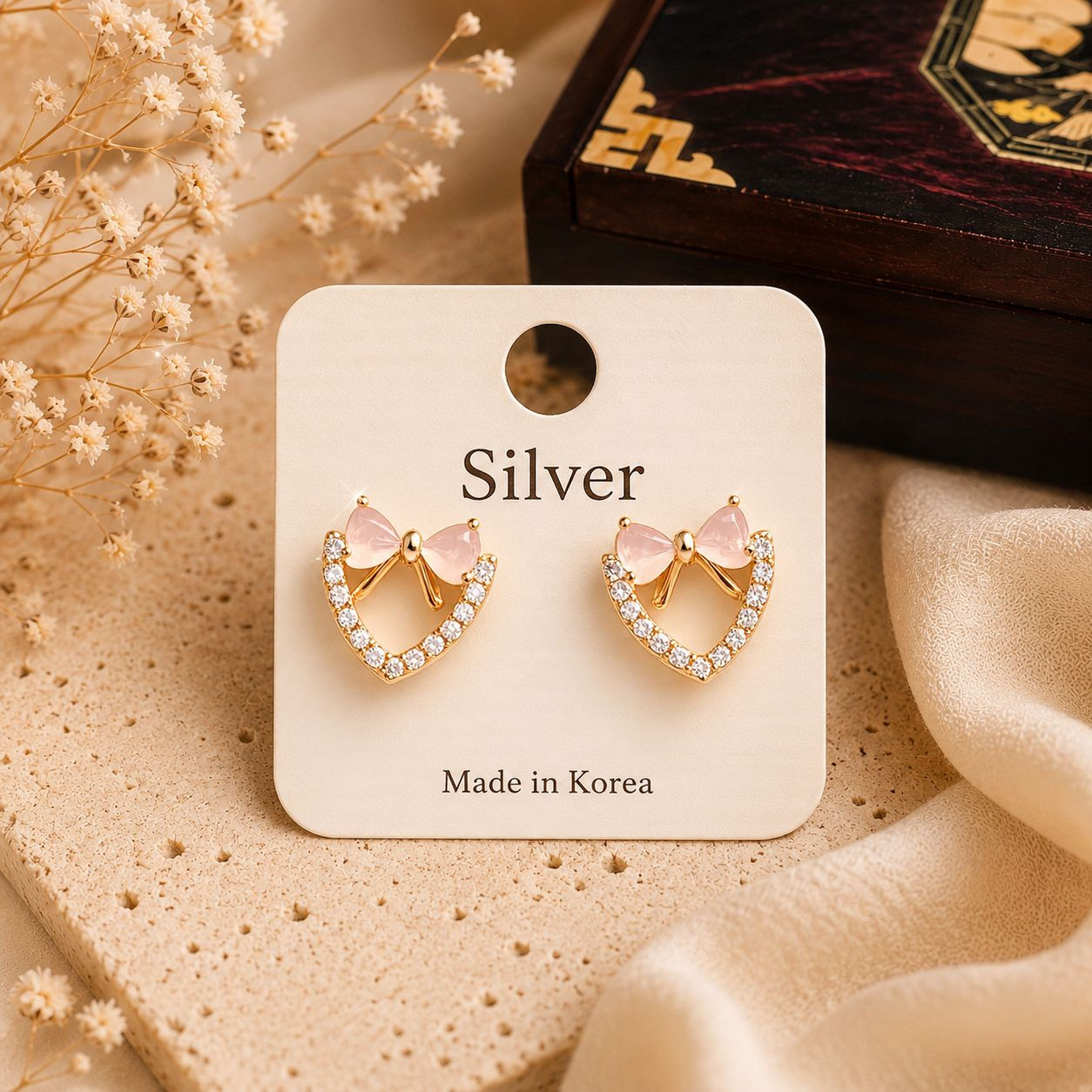 Pink Bow Crystal Earrings for Women