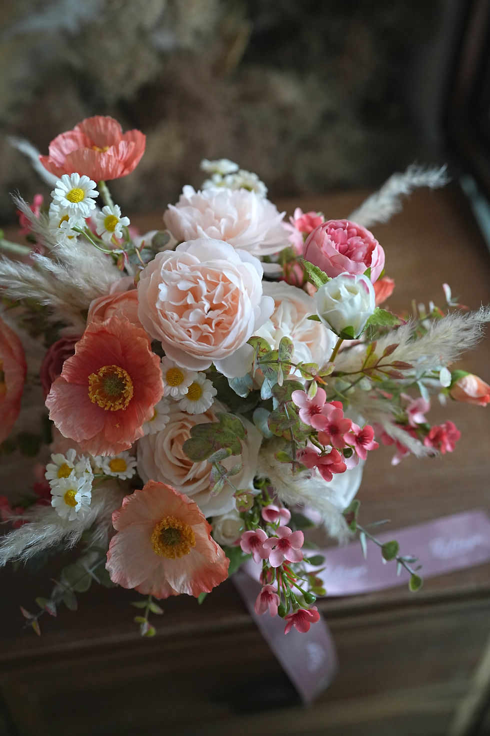 縮圖：Garden Rose Poppy 絲花球 - Peach 9"｜WEDDING