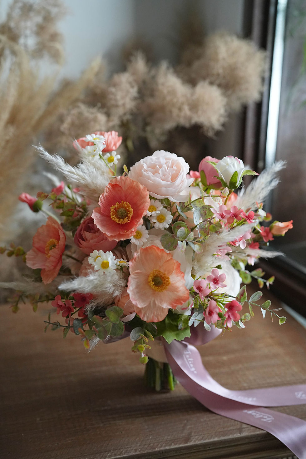 縮圖：Garden Rose Poppy 絲花球 - Peach 9"｜WEDDING