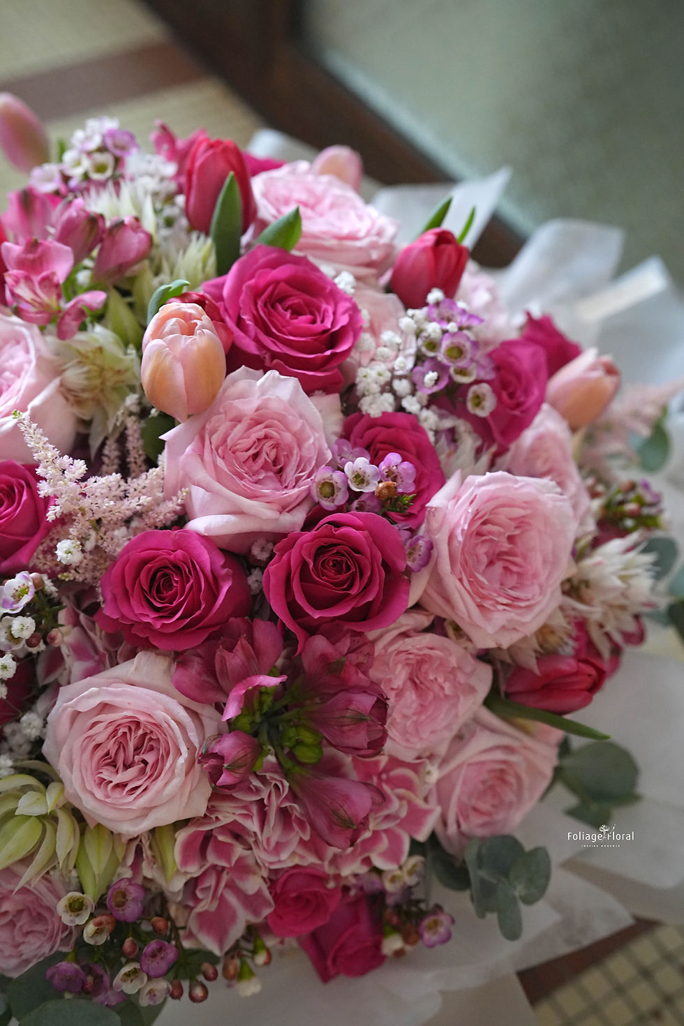 縮圖：Pink & Fuchsia Roses with Tulips｜Flower Bouquet