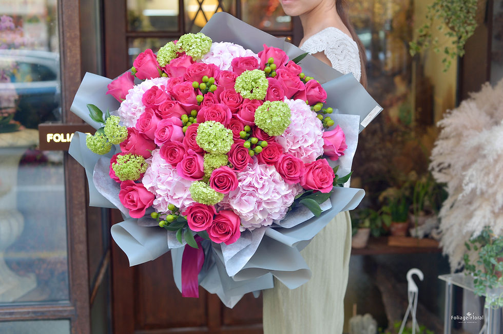縮圖：Pink Hydrangeas with Fuchsia Roses｜Flower Bouquet
