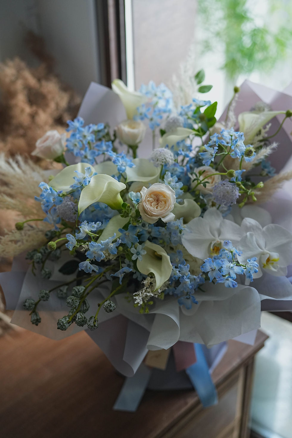 縮圖：White CallaLily with Delphinium｜Flower Bouquet